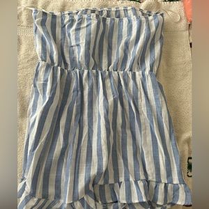 Blue and white strapless  romper